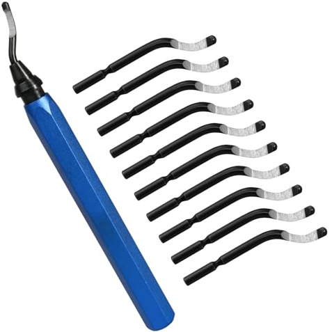 Deburring Tool Set with 10 High-Speed Steel Blades, Aluminum Alloy Handle 360° Rotating Cutter Head for 3D Printing, Metal, PVC, Copper, Plastic, Wood, and DIY Pipe Edge Finishing