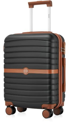 KONO Koffer Reisekoffer Trolley Handgepäck Koffer 55x40x20cm von ABS+PC Hartschalenkoffer mit Zwillingsrollen und Zahlenschloss(Schwarz/Braun, 55cm)