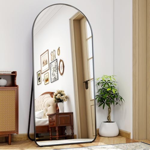 BEAUTYPEAK 171x76 cm Gewölbter Top Ganzkörperspiegel mit Runden Ecken | Großer Stand spiegel Frei Stehend, Hängend oder Lehnend, Boden Standspiegel, Wandspiegel mit Halterung, HD-spiegel, Schwarz