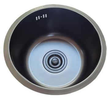 Lavelli da Cucina Acciaio Inox,Lavello 1 Vasca Nero,Lavandino Piccolo,Lavabo Rotondo con Set Di Drenaggio,Installazione Appoggio o Sottopiano (Ø 42cm)