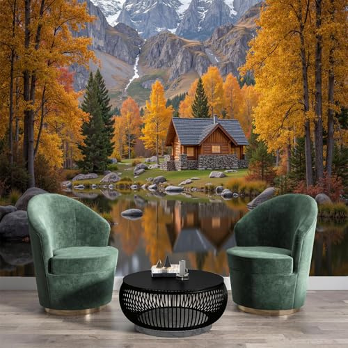 GSAEIMCT Large Wall Mural 450X300Cm Non Self Larch Wood House Italian Scenery Printed Wallpaper,Requires Glue Golden Yellow Multi Panel Photo Wallpaper for Living Room Bedroom Wall Decor