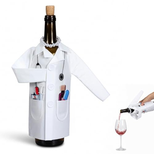 Quilax 1 juego de fundas para botellas de vino, funda de fieltro para botellas de vino con collar de jeringa y termómetro, divertido regalo para enfermeras, médicos, graduaciones, fiestas