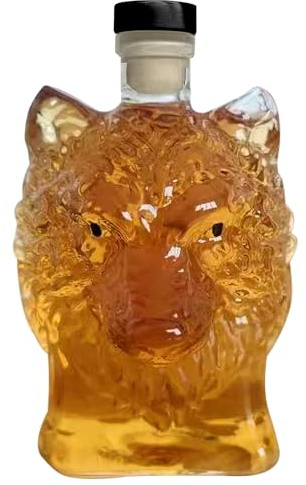 Wolf Head Bourbon Decanter - 350ml Artistic Liquor Bottle, Glass Spirit Container, Home Bar Cocktail Accessory | Wedding Gift Whiskey Alcohol Storage Display Cabinet Bartender Elegant