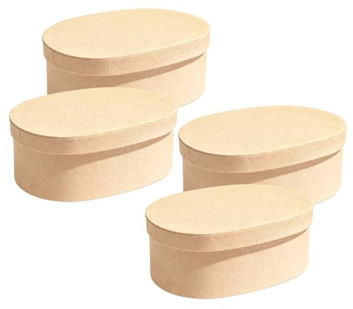 CALLARON 4 Stück pack Ovale Geschenkboxen aus Dickem Kraftpapier mit Deckel – 19 X 13,5 X 7,6cm Dekorative Aufbewahrungsboxen zum Basteln Verpacken von Schmuck und Valentinstagsgeschenken