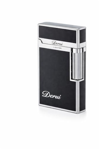 Briquet à Gaz de Luxe Métal Noir & Chrome – Flamme Souple Rechargeable – Allumage à Pierre – Design Élégant – Idéal Cadeau Homme – Vendu sans Gaz