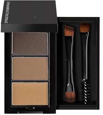 Brown Eyebrow Powder, 3-Color Eyebrow Powder, Waterproof & Smudge-Proof Brow Makup with Brush, Fine Powder, Naturally Looking Eyebrows All Day – Three-Color Palette, including Mirror & Dual Brush