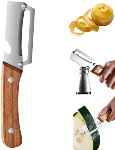 Zero Snag Wooden Peeler, Multifunctional Vegetable Peeler, Ultimate Kitchen Peeler with Wooden Handle and Bottle Opener, Stainless Steel Blade, for Fruit Veggie Pumpkin Papaya (1PC)