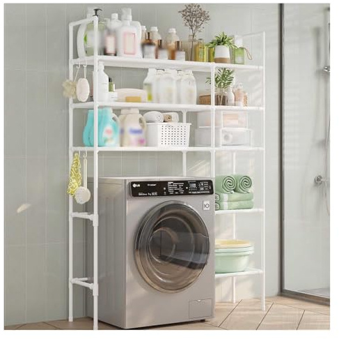 SJWJWOO Laundry Shelf for over Washer or Dryer, Over Dryer Shelf Space Saving Washer Dryer Cabinet for Bathroom Laundry Room,White-3Tier