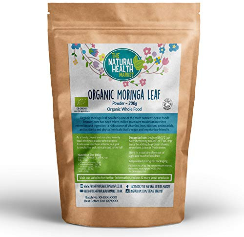 Organic RAW Moringa Leaf Powder - Certified Moringa Oleifera 13 Vitamins and Minerals and Over 19% Fibre and 27% Protein. (200g)