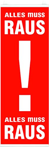 Banner Plakate Langbahn für Sale und Rabattaktionen - 48 x 138 cm für Schaufenster und Wände - auch mit Klemmschiene zum Aufhängen (Alles muss Raus!, Mit Klemmschiene)