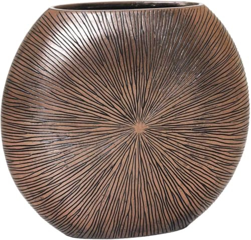 VIVANNO Bodenvase ATENA Deko Vase Fiberglas 50x55x18 cm Bronze Kupfer | Design Dekovase in kreisförmiger Optik, stylischer 3D-Look mit Sonnenstrahl-Struktur für Drinnen und Außenbereich