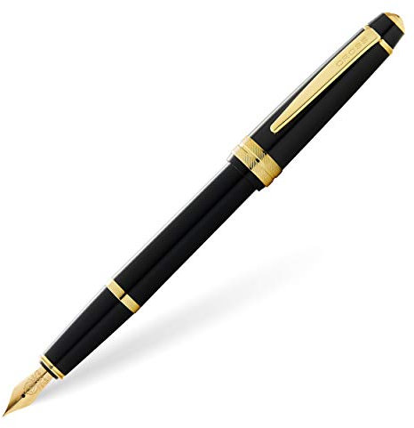 Cross Bailey Light XF Fountain Pen - Black Lacquer with Gold Fittings - Gift Boxed