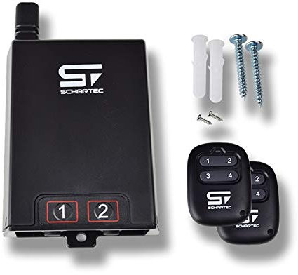 SCHARTEC Receptor inalámbrico universal de 230 V, con mando a distancia, 2 unidades, para puerta de garaje con 433 MHz como set con transmisor manual