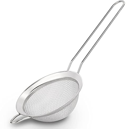 D Fine Mesh Strainer, Stainless Steel Sieve Sifter with Handle, Small Metal Strainer for Loose Tea, Juice, Drink, Herbs, Mini Sifter for Flour, Matcha, Kitchen, Baking, 3-Inch (10x3, Silver)