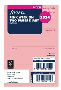 Filofax Pocket Woche auf zwei Seiten Englisch 2024 Terminplaner - Rosa