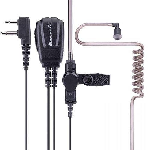 Midland - MA31 Secure TX Microfono 2 Pin con Auricolare Pneumatico Trasparente e PTT, Compatibile con Walkie Talkie G7 Pro, G9 Pro, XT e XT Pro - Comfort e Comunicazione Chiara per Sicurezza e Outdoor