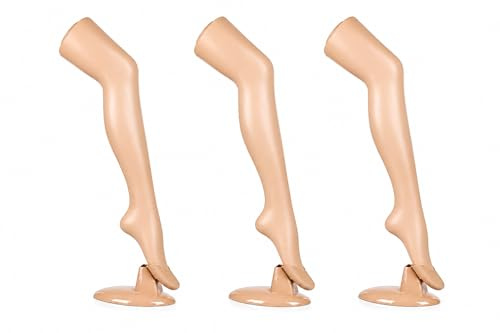 3er Set - Strumpfbein für die Präsentation von Strümpfen und Socken, 3 Stück Dekobein - Weiblich, 74 cm Dekofuß mit Ständer, Schaufensterpuppe - Bein mit lebensechten Form, Sockenbein in Hautfarbe