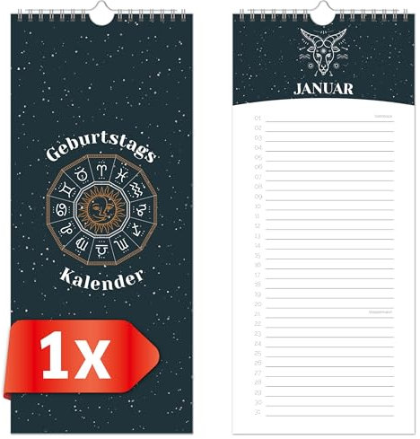 Primus Print Geburtstagskalender - jahresunabhängig immerwährend Geburtstagsplaner Geburtstagsübersicht 30 x 13 cm - verschiedene Motive (Sternzeichen)
