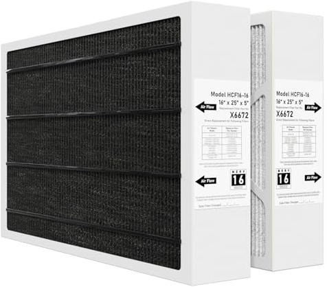 X6672 MERV 16 16x25x5 ugnsfilter kompatibelt med Lennox X6672 hälsosamt klimat kolrengöring för ugn HVAC-system, del #HCF16-16, 16x25x5 (faktisk storlek: 40 x 6,7 x 4,4 tum), 2-pack