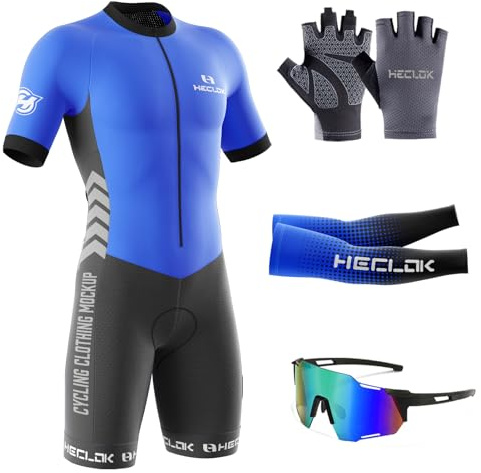 HECLOK Men’s Triathlon Suits Lightweight One-Piece Short Sleeve Trisuits with Zip-Bike Swim Run,Pattern Can Be Customized (TYP-4,L)