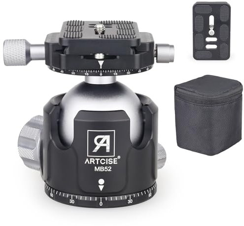 Rotule Robuste ARTCISE, tête de trépied panoramique à Profil Bas de 52 mm et 2 plaques de dégagement Rapide de 1/4 de Pouce pour trépied Coulissant caméscope Reflex numérique Charge maximale 30 kg