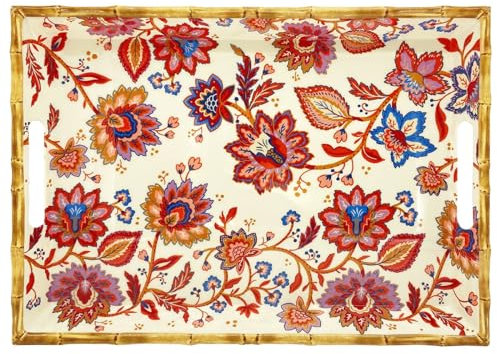 Les Jardins de la Comtesse - Grand plateau en mélamine avec poignées fleuris 50 x 36 x 5 cm - Collection Jaipur