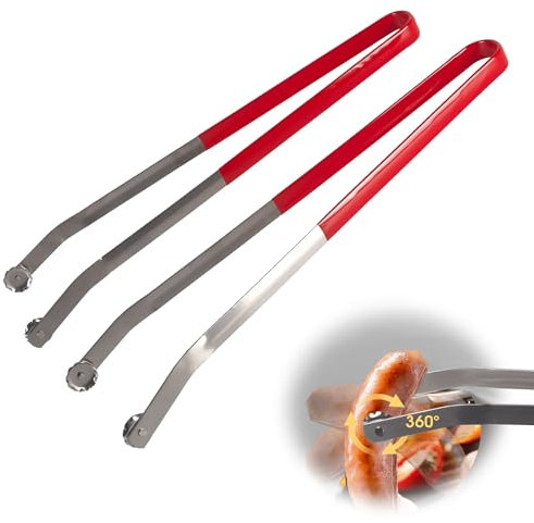 MACTANO Grillzange Mit Rad, Edelstahl Magische Grillzange Zum Würstchen Wärmedämmung Verbrühungsschutz 2 Stück