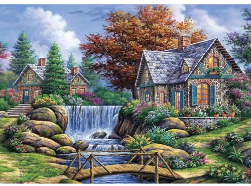 MEIYUDA 5D Diamond Painting Paisaje, Pintura Diamante Cottage, Diamond Painting Kit Completo Manualidades Adultos Regalo Niños, Diamond Painting Para Decoración De Pared Del Hogar 40x30cm