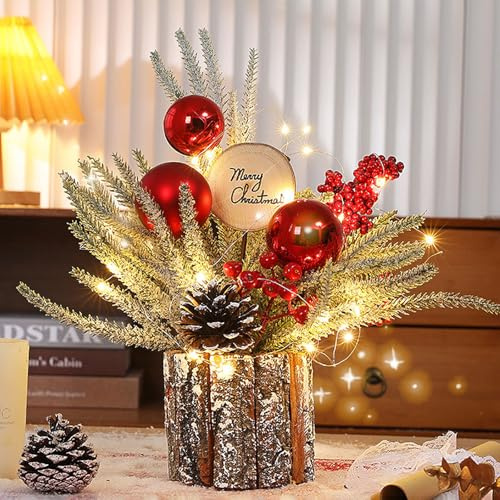 Pequeño Árbol de Navidad, Árbol de Navidad Artificial con Iluminación Decoración de Árbol de Navidad Decoraciones Navideñas para Interiores para Verde Hogar Interior Chimenea, Rojo