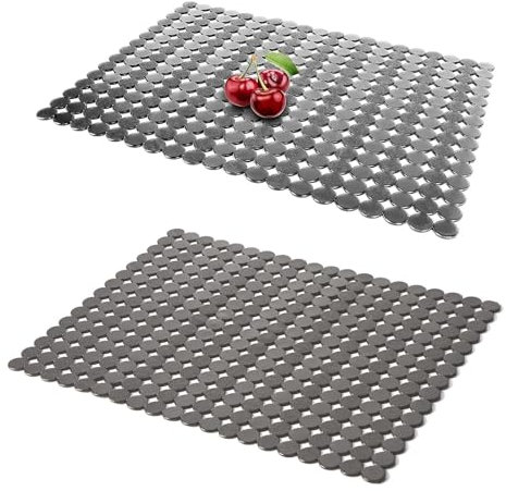 aghoer Küchenspüle Matte, 2 Stück Spülbeckenmatte,30 x 40 cm Spülbeckeneinlage, PVC Spülbeckenmatte, Dekorative Spülbeckenmatt, Zuschneidbare Abtropfmatte Geschirr, für Küche und Bad, Grau