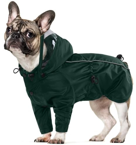 Regenmantel Hund, Regenjacke Hund mit Kapuze Hunderegenmantel Wasserdicht mit Leinenlöchern für Kleine Mittelgroße Große Hunde(Armeegrün, M)