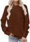 Keepink Sweatshirt für Damen, Größe 36/46, langärmelig, schlicht, lässig, locker, eleganter Pullover, trendiger Rundhalsausschnitt, Damen-Tops, leichte Hoodies, normale Sweatshirts, 6 x Kaffee, 20