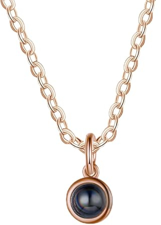 Lam Hub Fong Personalisiert Foto Projektion Halskette für Damen Männer Kette mit Bild Anhänger Silber Vergoldet Kette Schmuck Geschenk für Geburtstage Valentinstag Weihnachtsfeiertag