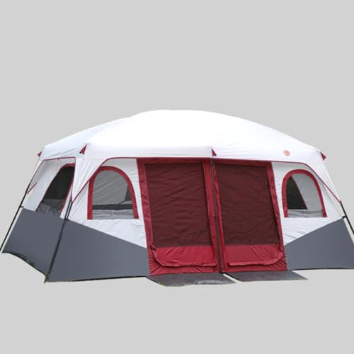 QJWM 8-12 Person 3 Season Camping Tent, 2 Room, Waterproof, 12m², Red