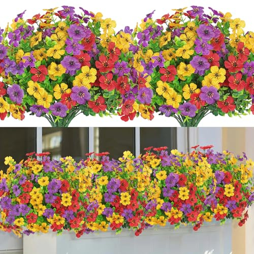 LOMOHOO Lot de 9 fleurs artificielles d'automne résistantes aux UV qui ne se décolorent pas pour jardin, porche, fenêtre, décoration (mélange de couleurs)