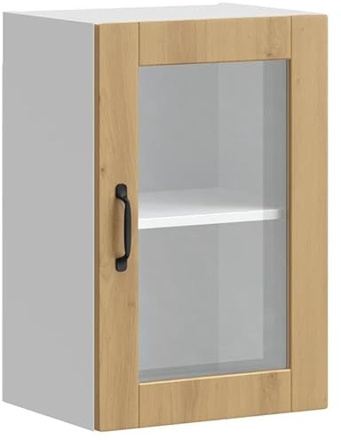 Eleganz Küchen-Hängeschrank mit Glastür Porto Artisan-Eiche - Moderner Küchenschrank aus Holzwerkstoff und Glas für Ihre Küche - Stilvolles Design & Praktische Aufbewahrung
