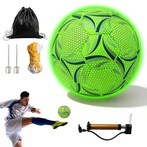 PORFOYO Lysande Fotboll Storlek 5, Fotbollslampor Med Pump, Bollpenna Och Förvaringsväska, LED-Fotboll, Fluorescerande Holografisk I Mörkret För Träning Och Lek