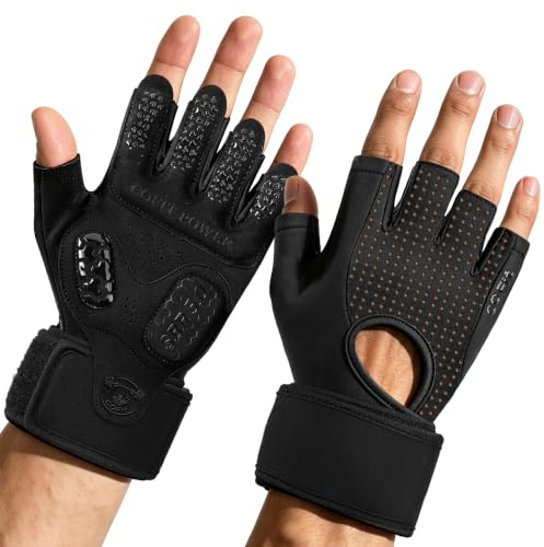 COFIT Gant Musculation Homme et Femme, Gants avec Soutien du Poignet | Gants de Musculation Demi-Doigts, Paume SBR 5mm Rembourrée Anti-Usure, Grip Silicone Antidérapant, Maille Respirante Haltères