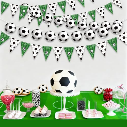 Decoración de fútbol para cumpleaños infantiles, decoración de fútbol, fiesta, fiesta, juego de vajilla de fútbol, platos de papel, vasos de papel, guirnalda de feliz cumpleaños, decoración de