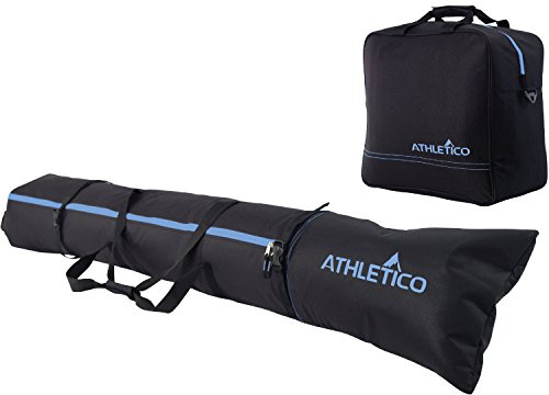 Athletico Vadderad tvådelad skid- och stövelväska kombo | butiks- och transportskidor upp till 200 cm och stövlar upp till storlek 13 | Inkluderar 1 vadderad skidväska och 1 vadderad väska för