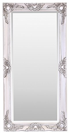 Select Mirrors Haywood Espejo de Pared Rectangular Grande - Diseño Barroco de Estilo francés - Madera Maciza - Acabado a Mano - Plata Antigua - 50 cm x 100 CMO a Mano - Plata Antigua - 50 cm x 100 cm