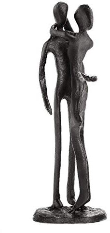 Aoneky Cast Iron Couple Sculpture, 6th of Love Wedding Anniversary Love Statue with Soft Padded Bottom, Romantic Ornament for Shlef Table Decor (Arm Neck Hug Kiss)