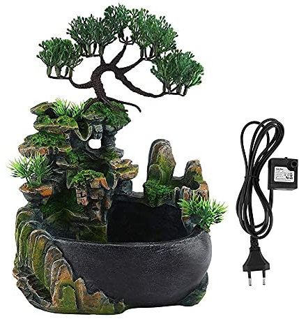 Brunnen Wasserfall, Indoor Tischplatte Harz Wasserbrunnen Wasserfall Desktop Brunnen Kleiner Steingarten Zen Meditation Wasserfall Schreibtisch Dekoration (7,87 x 7,87 x 5,11 Zoll)