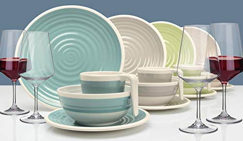 Harmonie Design Porslin av melamin, campingporslin, 20 delar med rödvinsglas för 4 personer (valbar design/set), picknickservis Moritz® (4 personer med rödvinsglas)