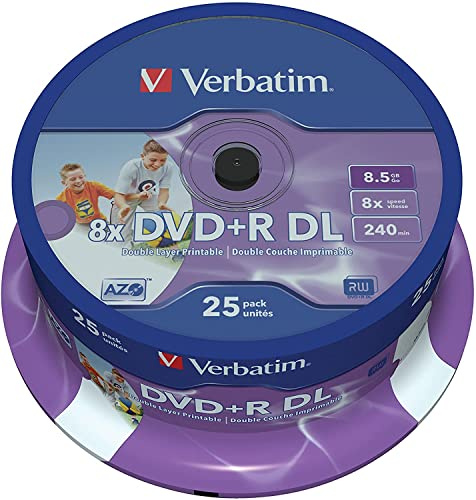Verbatim® DVD+R, Double Layer, full printable, Spindel, 8,5 GB, 8 x (25 Stück), Sie erhalten 1 Packung á 25 Stück