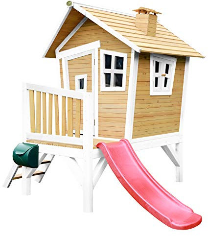 Axi Robin Maison Enfant avec Toboggan Rouge | Aire De Jeux pour L'Extérieur en Marron & Blanc | Maisonnette/Cabane De Jeu en Bois Fsc