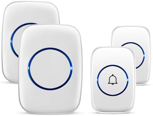 Wireless Doorbell, Waterproof Door Bell Kit, Distinguish front and rear doors, Over 1000 feet Range and 60 Chime, 5 Levels Volume and LED Flash, for Home Office Classroom
