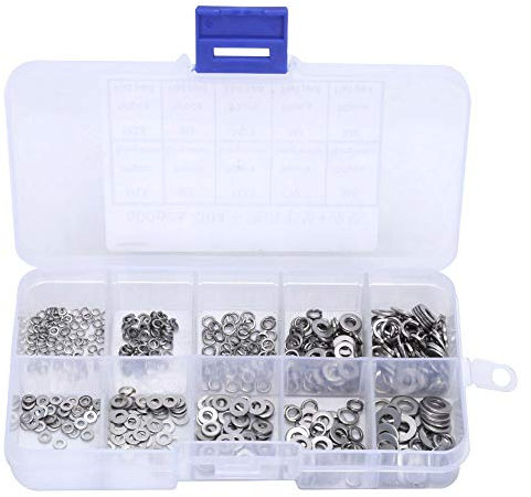 Jeanoko 500 pièces M1.6-M4 | Kit d'assortiment de rondelles plates et de joints à ressort en acier inoxydable de tailles multiples