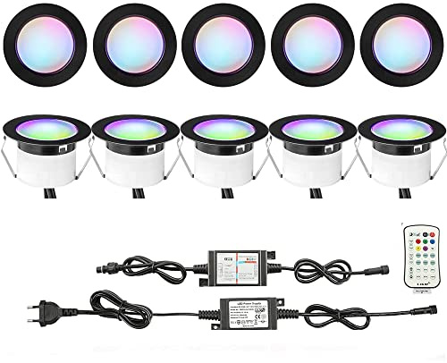 10er Led Bodeneinbauleuchten Aussen RGBWW (4 in 1) Ø45mm IP67 Wasserdicht 1.2W LED Einbaustrahler Terrasse Küche Garten Led Lampe schwarz