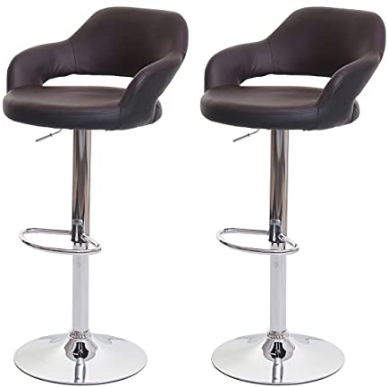 Mendler 2er-Set Barhocker HWC-F16 mit Lehne Kunstleder - braun-schwarz | Barstuhl, Tresenhocker, Drehhocker